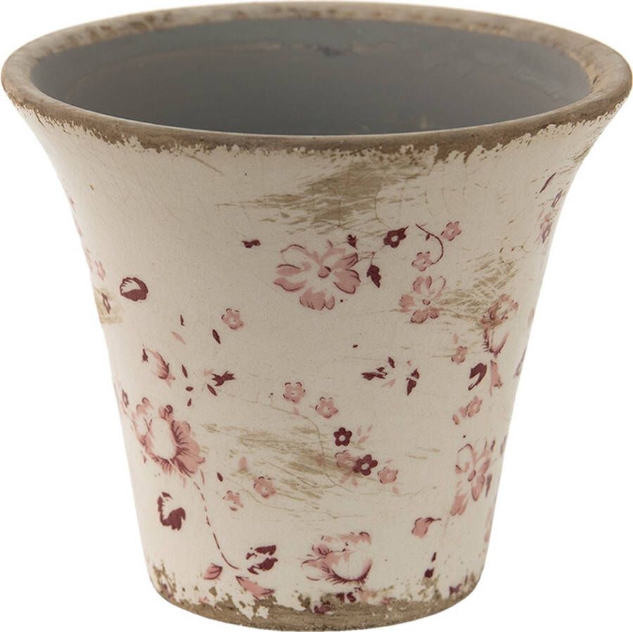 Clayre & Eef Bloempot Ø 12x11 cm Roze Beige Keramiek Rond Bloemen Bloempot binnen
