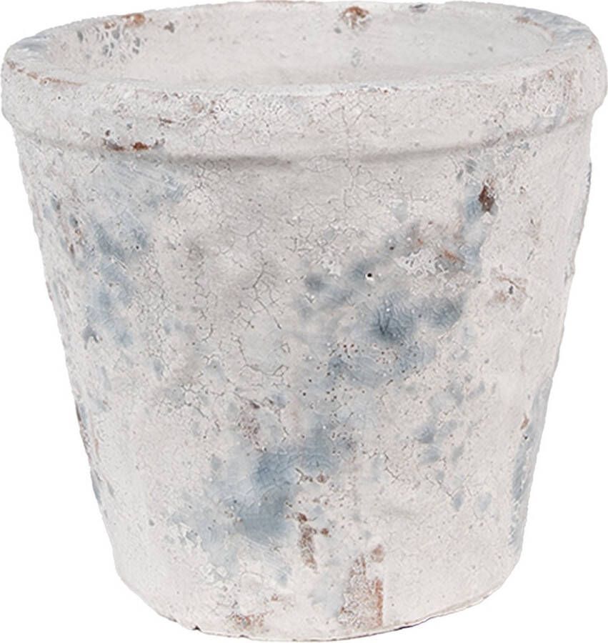 Clayre & Eef Bloempot Ø 12x11 cm Wit Blauw Terracotta