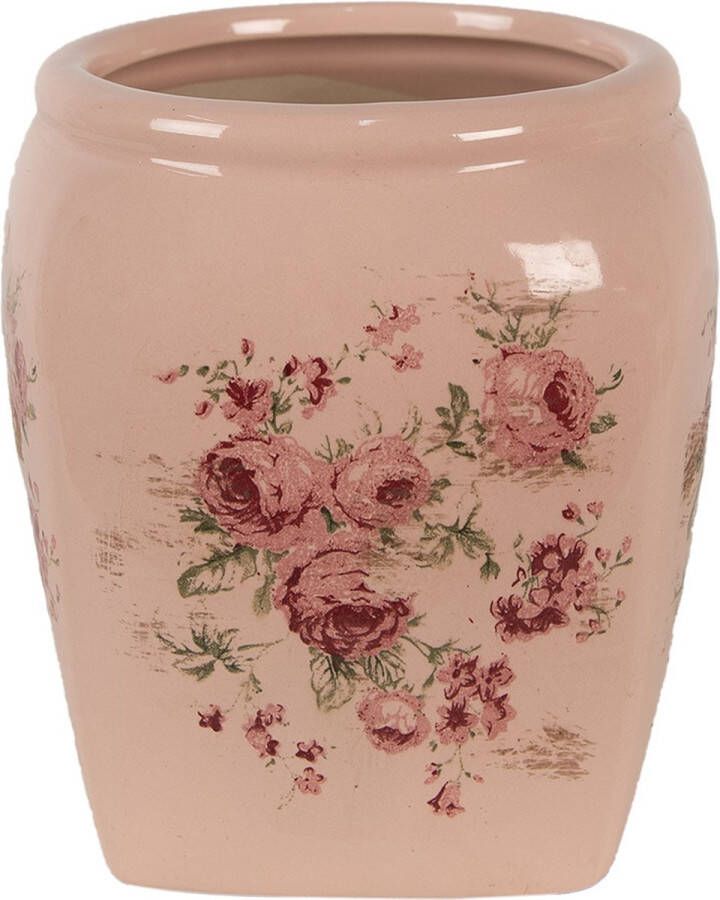 Clayre & Eef Bloempot 12x12x14 cm Roze Keramiek Bloemen Bloempot Binnen