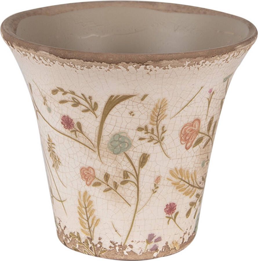 Clayre & Eef Bloempot Ø 13x11 cm Beige Roze Keramiek Bloemen Bloempot Binnen