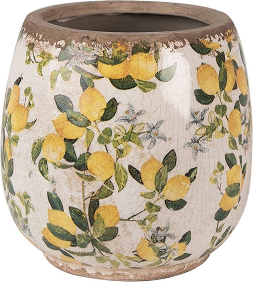 Clayre & Eef Bloempot Ø 13x13 cm Beige Geel Keramiek Citroenen Bloempot Binnen Beige Bloempot Binnen