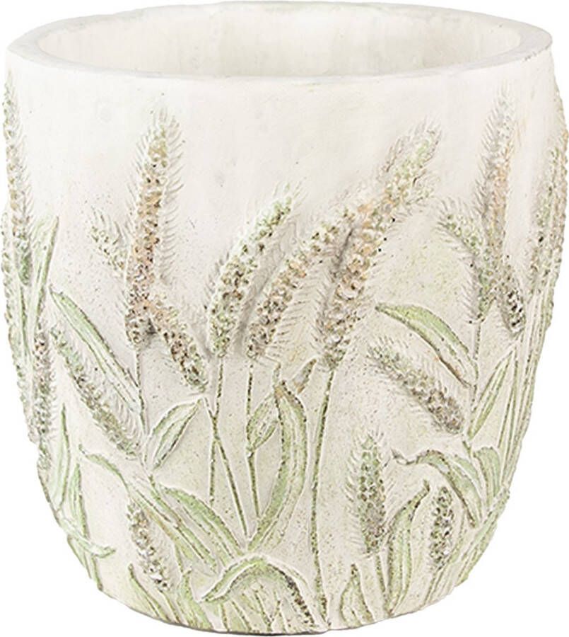 Clayre & Eef Bloempot Ø 13x13 cm Groen Beige Steen Korenhalmen Bloempot binnen Groen Bloempot binnen