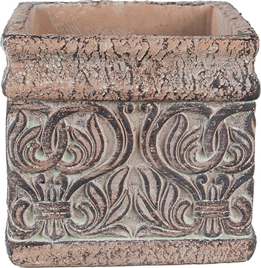 Clayre & Eef Bloempot 13x13x12 cm Bruin Groen Steen Vierkant Bloempot binnen Plantenpot Plant pot