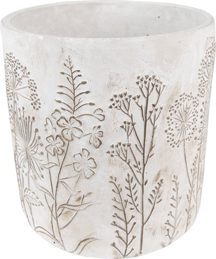 Clayre & Eef Bloempot Ø 13x14 Cm Beige Steen Rond Plantenpot Decoratie Pot Beige Plantenpot Decoratie Pot