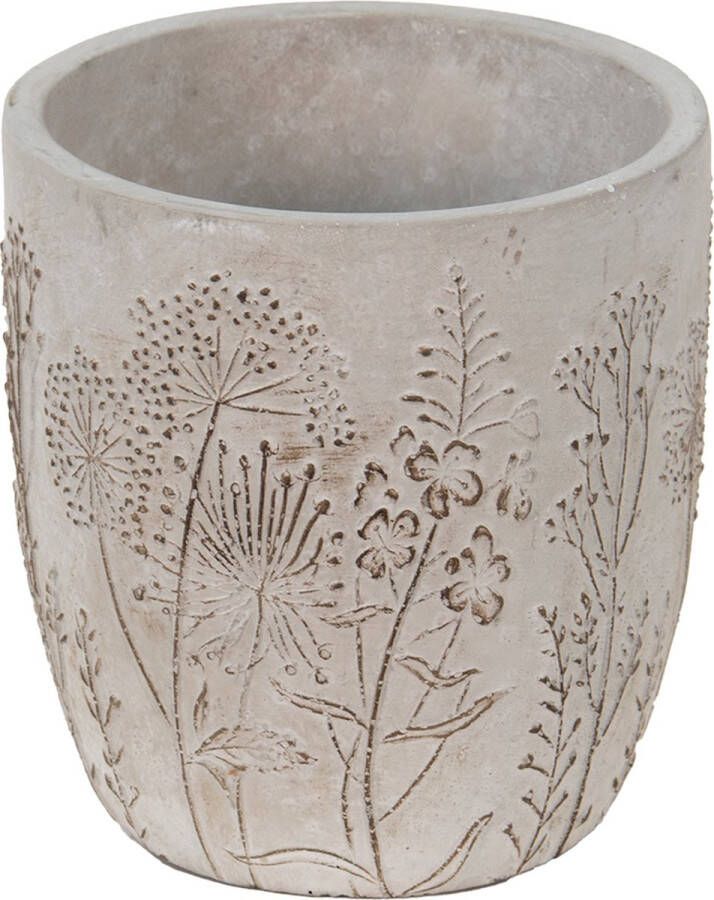 Clayre & Eef Bloempot Ø 13*14 Cm Grijs Beige Steen Bloemen Bloempot Binnen Plantenpot Plant Pot Grijs Bloempot Binnen