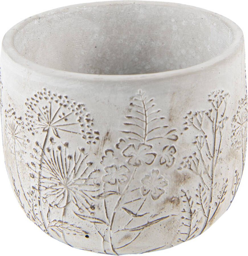 Clayre & Eef Bloempot Ø 14x11 Cm Beige Steen Rond Plantenpot Decoratie Pot Beige Plantenpot Decoratie Pot