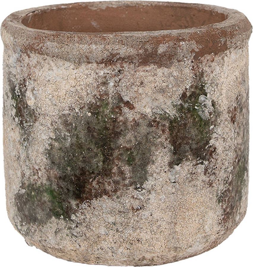 Clayre & Eef Bloempot Ø 14x12 cm Beige Groen Terracotta