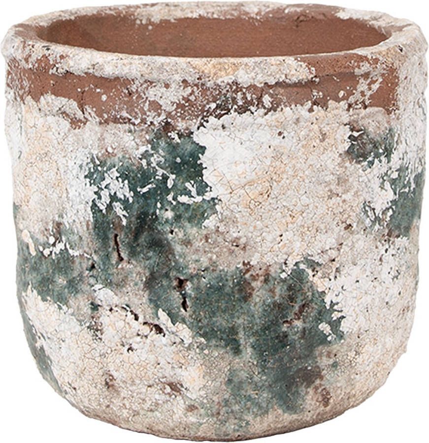 Clayre & Eef Bloempot Ø 14x12 cm Beige Groen Terracotta