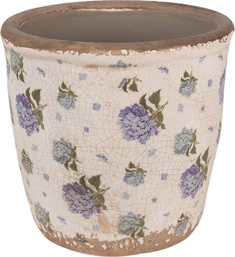 Clayre & Eef Bloempot Ø 14x13 cm Beige Blauw Keramiek Bloemen Bloempot Binnen