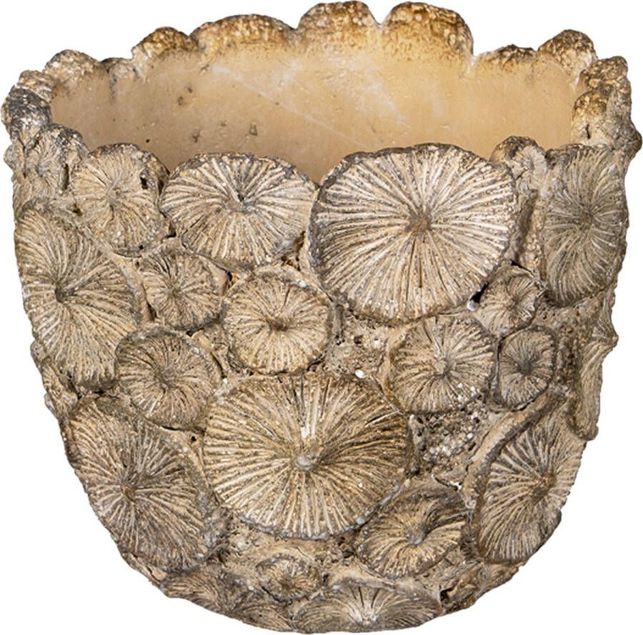 Clayre & Eef Bloempot Ø 14x13 Cm Grijs Steen Rond Bloempot Binnen Plantenpot Plant Pot Grijs Bloempot Binnen Plantenpot