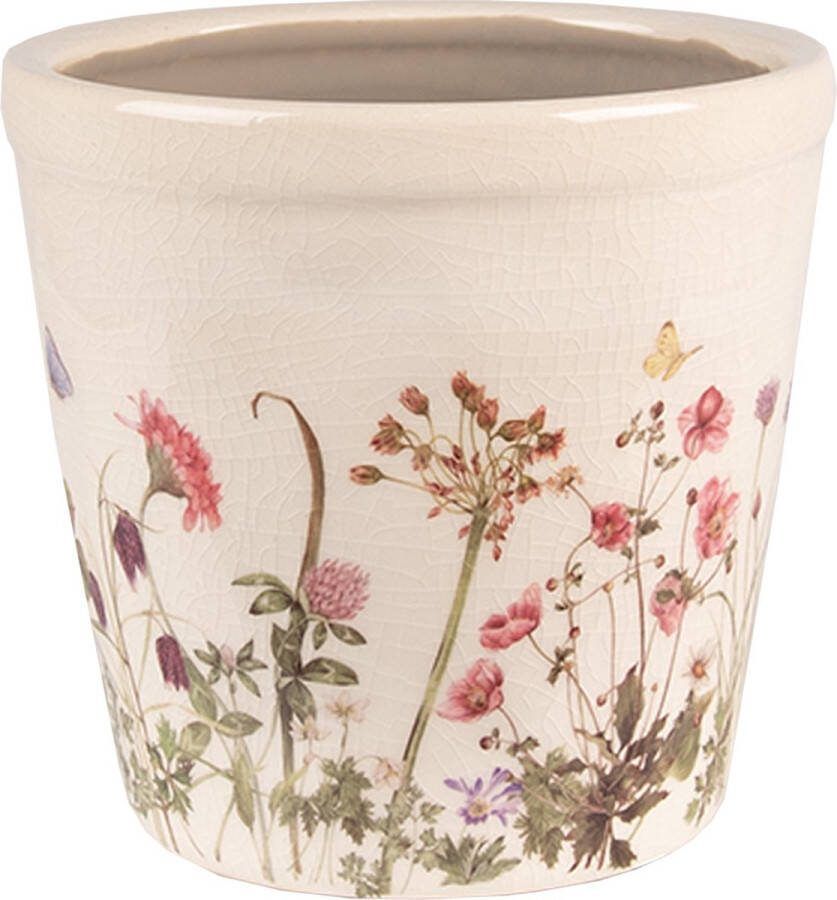 Clayre & Eef Bloempot Ø 14x13 Cm Roze Beige Keramiek Bloemen Bloempot Binnen Plantenpot Plant Pot Roze Bloempot Binnen