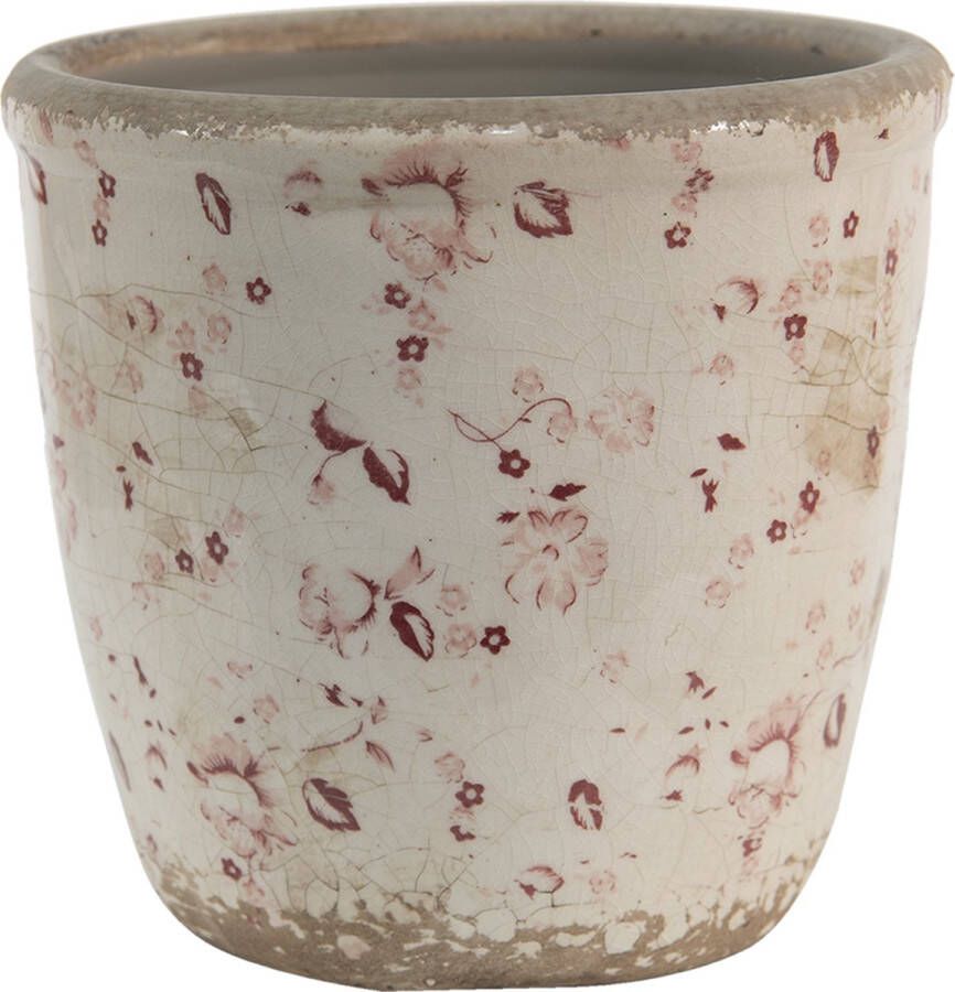 Clayre & Eef Bloempot Ø 14*13 cm Roze Beige Keramiek Rond Bloemen Bloempot binnen Plantenpot Plant pot