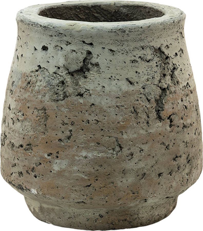 Clayre & Eef Bloempot Ø 14x14 cm Beige Bruin Beton Rond Bloempot binnen