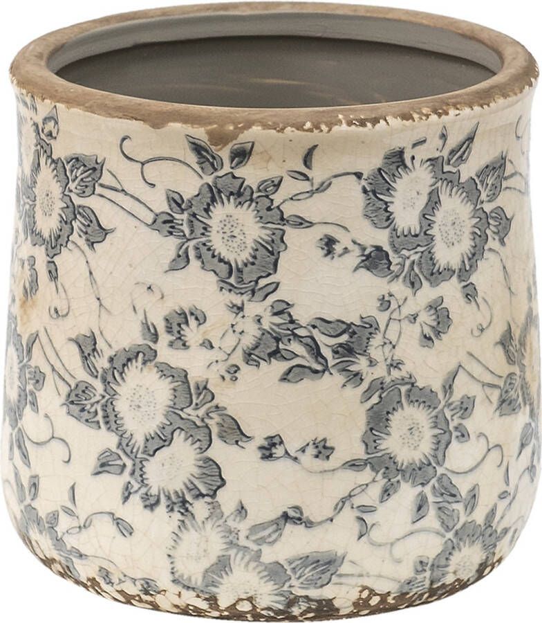 Clayre & Eef Bloempot Ø 14x14 cm Grijs Beige Keramiek Bloemen Bloempot binnen