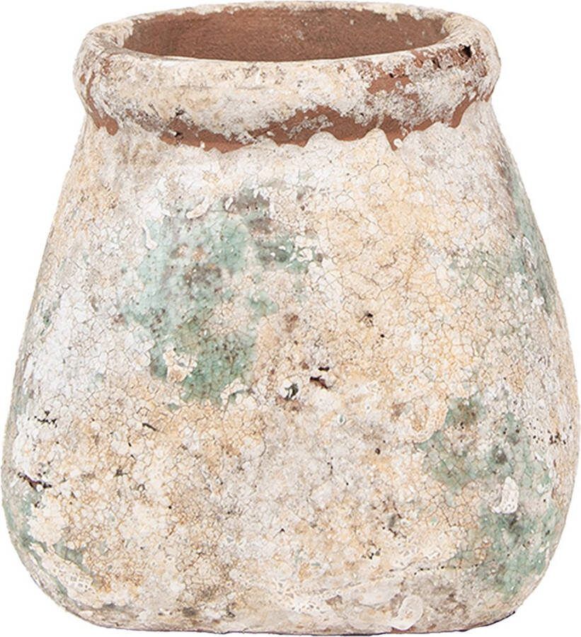 Clayre & Eef Bloempot 14x14x13 cm Beige Groen Terracotta