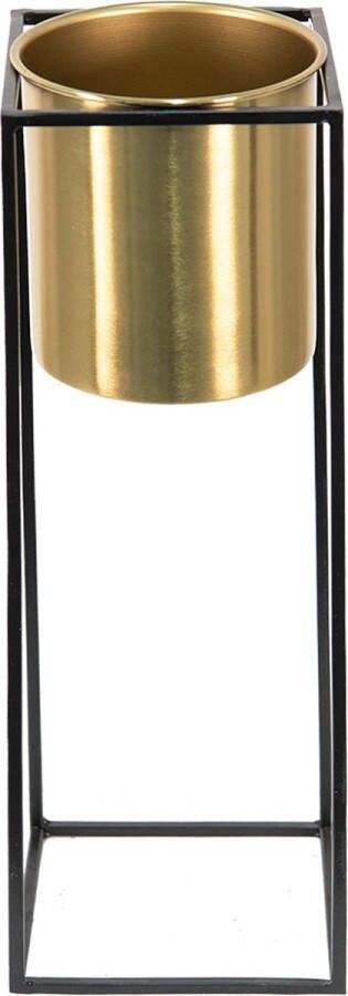 Clayre & Eef Bloempot 14x14x44 Cm Goudkleurig Zwart Ijzer Plantenstandaard Plantenpot Plantenbak Goudkleurig