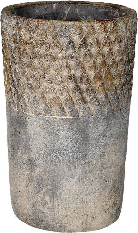 Clayre & Eef Bloempot Ø 14x23 Cm Grijs Steen Rond Bloempot Binnen Plantenpot Plant Pot Grijs Bloempot Binnen Plantenpot