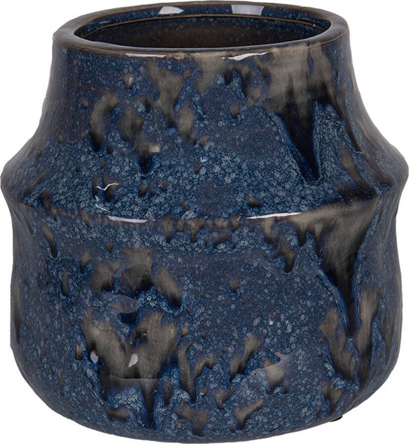 Clayre & Eef Bloempot Ø 15x13 Cm Blauw Keramiek Bloempot Binnen Plantenpot Plant Pot Blauw Bloempot Binnen Plantenpot