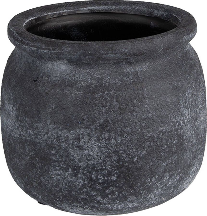 Clayre & Eef Bloempot Ø 15x13 Cm Grijs Keramiek Rond Bloempot Binnen Plantenpot Plant Pot Grijs Bloempot Binnen