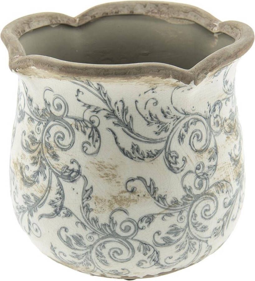 Clayre & Eef Bloempot Ø 15x14 cm Beige Grijs Keramiek Rond Bloemen Bloempot binnen