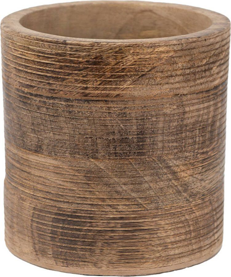 Clayre & Eef Bloempot Ø 15x14 Cm Bruin Hout Bloempot Binnen Plantenpot Plant Pot Bruin Bloempot Binnen Plantenpot