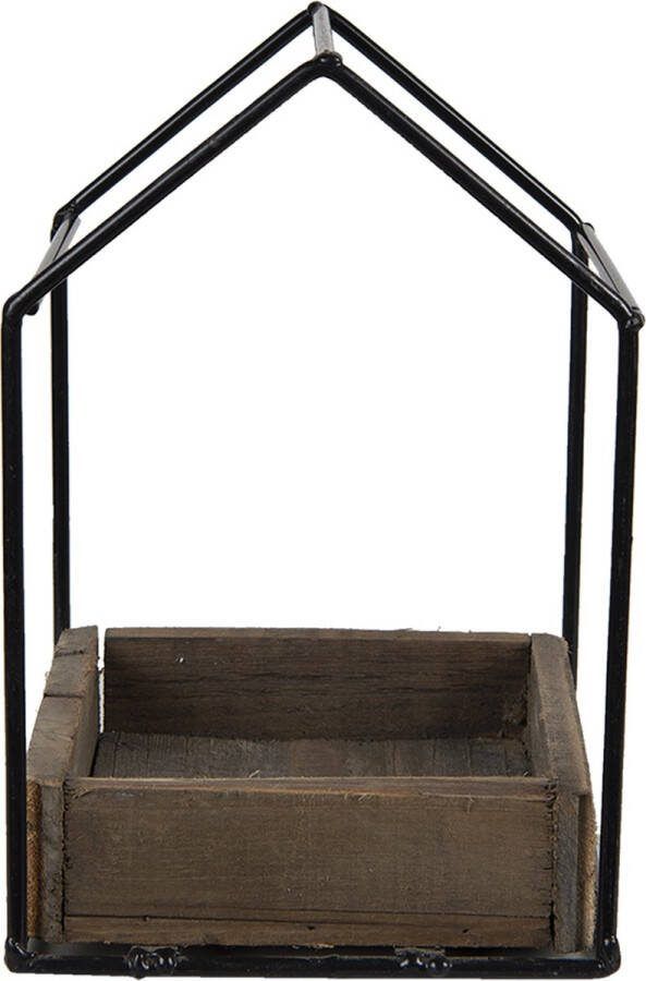 Clayre & Eef Bloempot 15x15x23 Cm Bruin Hout Metaal Vierkant Bloempot Binnen Plantenpot Plant Pot Bruin Bloempot Binnen