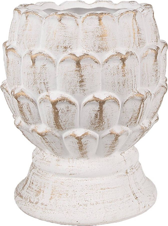 Clayre & Eef Bloempot Ø 15x18 cm Wit Beige Steen