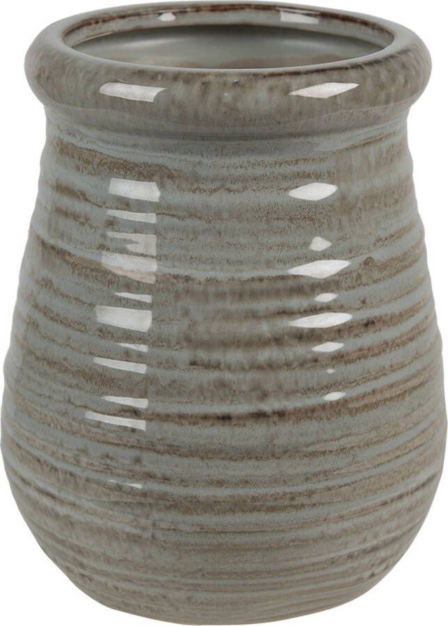 Clayre & Eef Bloempot Ø 15*19 cm Grijs Bruin Keramiek Rond Bloempot binnen Plantenpot Plant pot