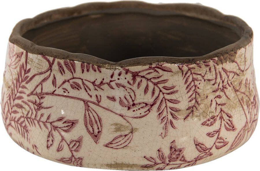 Clayre & Eef Bloempot Ø 15x7 cm Roze Beige Keramiek Rond Bladeren Bloempot binnen
