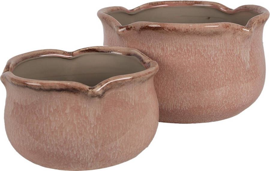 Clayre & Eef Bloempot Ø 15x9 cm Roze Keramiek Plantenpot