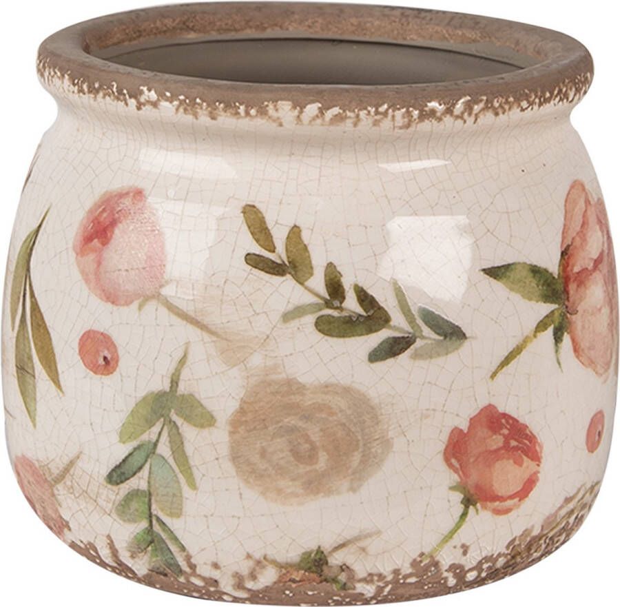 Clayre & Eef Bloempot Ø 16x13 cm Beige Roze Keramiek Bloemen Bloempot Binnen Beige Bloempot Binnen