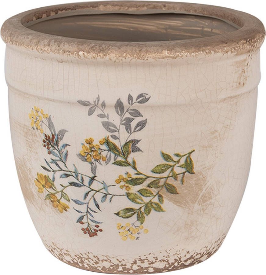 Clayre & Eef Bloempot Ø 16x14 cm Beige Geel Keramiek Bloemen Bloempot Binnen