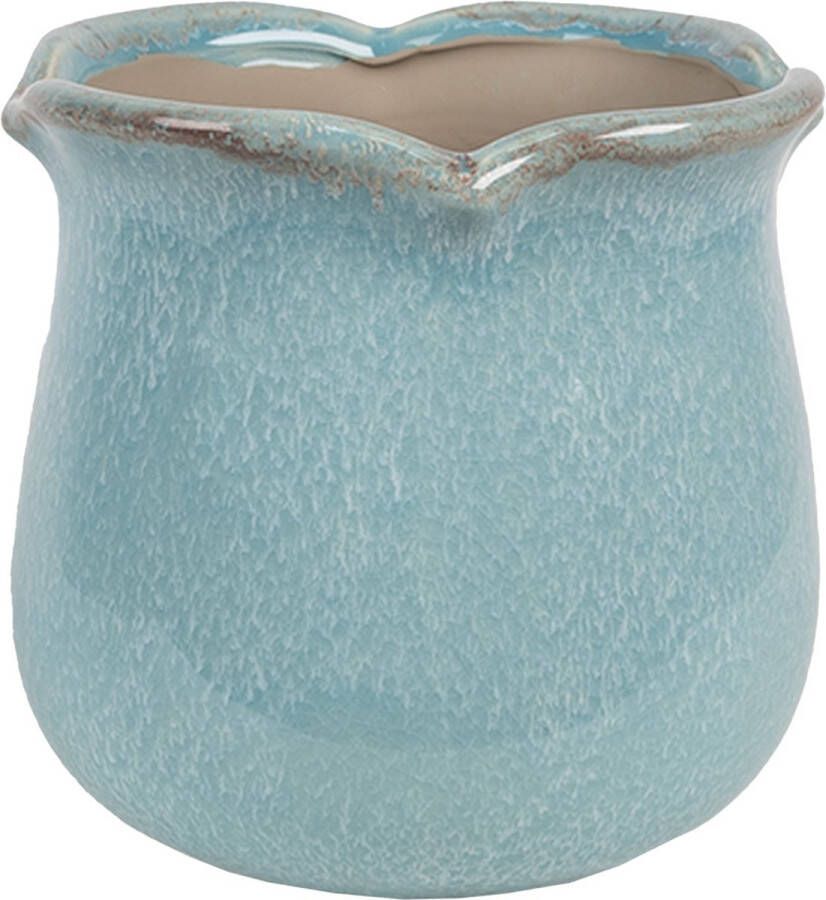 Clayre & Eef Bloempot Ø 16x15 cm Blauw Keramiek Plantenpot