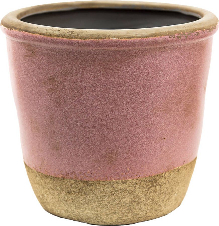 Clayre & Eef Bloempot Ø 16*15 cm Roze Beige Keramiek Rond Bloempot binnen Plantenpot Plant pot