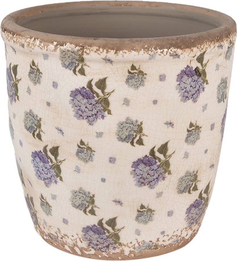 Clayre & Eef Bloempot Ø 16x16 cm Beige Blauw Keramiek Bloemen Bloempot Binnen