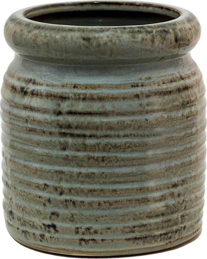 Clayre & Eef Bloempot Ø 16x16 cm Grijs Bruin Keramiek Rond Bloempot binnen