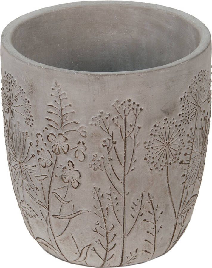 Clayre & Eef Bloempot Ø 16x18 Cm Grijs Beige Steen Bloemen Bloempot Binnen Plantenpot Plant Pot Grijs Bloempot Binnen