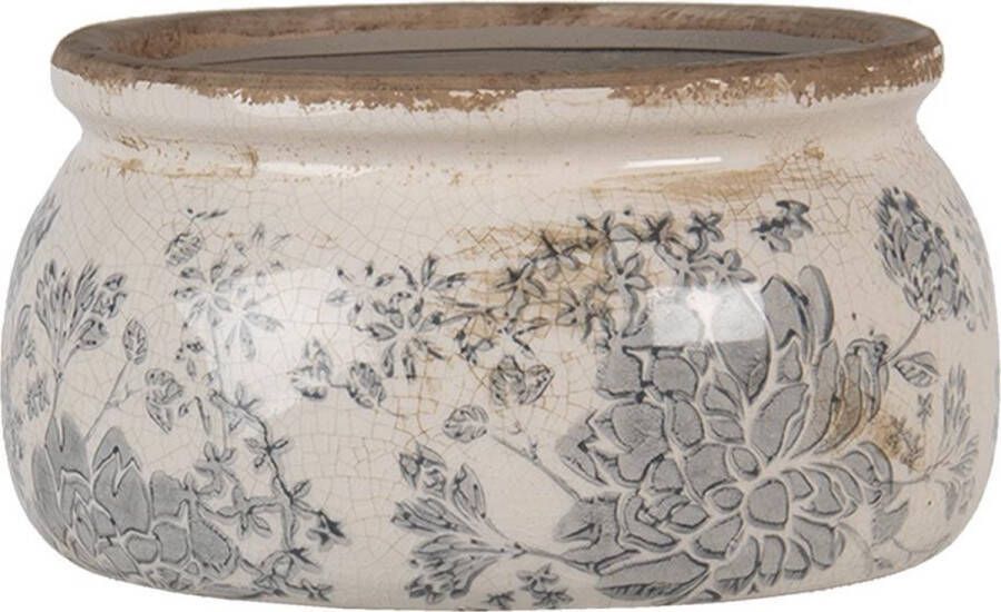 Clayre & Eef Bloempot Ø 16x8 Cm Grijs Beige Keramiek Rond Bloemen Bloempot Binnen Plantenpot Plant Pot Grijs Bloempot