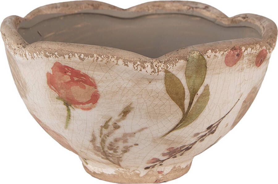 Clayre & Eef Bloempot Ø 16x9 cm Beige Roze Keramiek Bloemen Bloempot Binnen