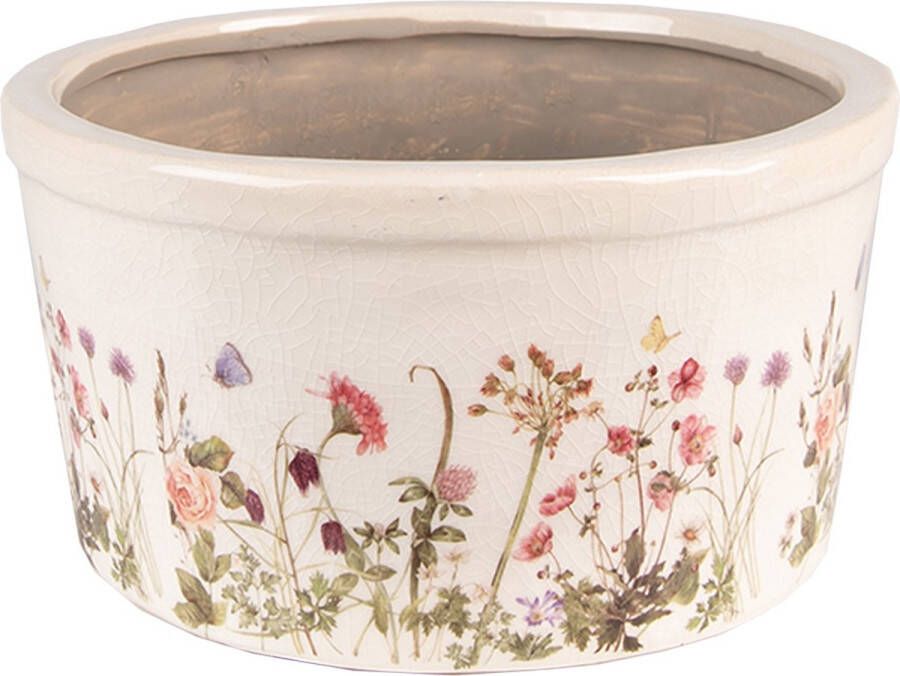 Clayre & Eef Bloempot Ø 16x9 Cm Roze Beige Keramiek Bloemen Bloempot Binnen Plantenpot Plant Pot Roze Bloempot Binnen