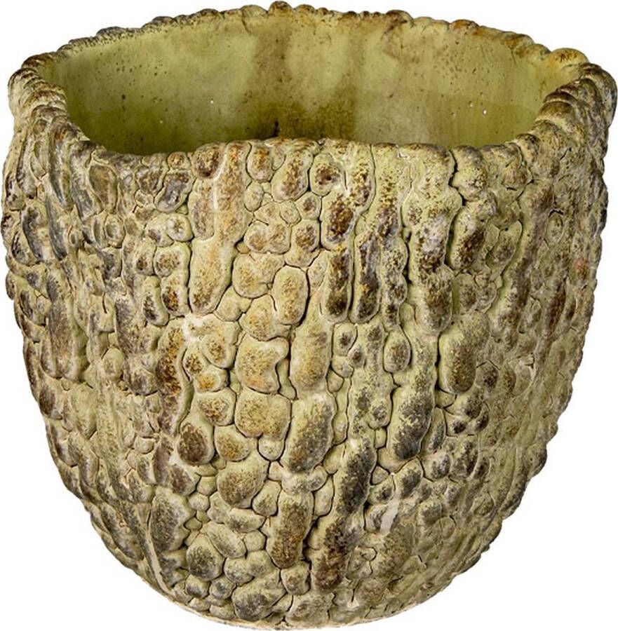 Clayre & Eef Bloempot Ø 17x15 Cm Groen Steen Rond Bloempot Binnen Plantenpot Plant Pot Groen Bloempot Binnen Plantenpot