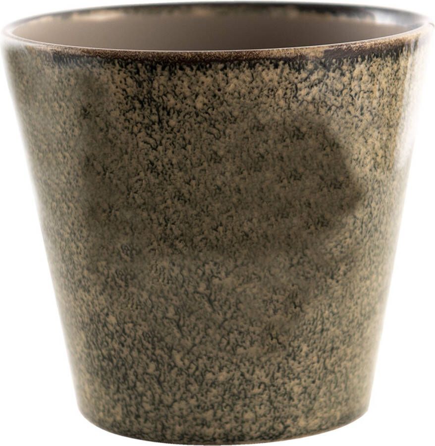 Clayre & Eef Bloempot Ø 17*16 cm Groen Keramiek Rond Bloempot binnen Plantenpot Plant pot