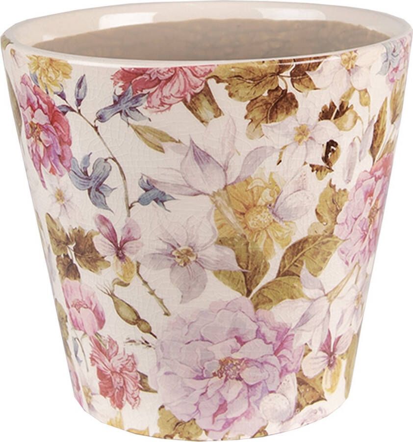 Clayre & Eef Bloempot Ø 17x16 Cm Roze Beige Keramiek Bloemen Bloempot Binnen Plantenpot Plant Pot Roze Bloempot Binnen