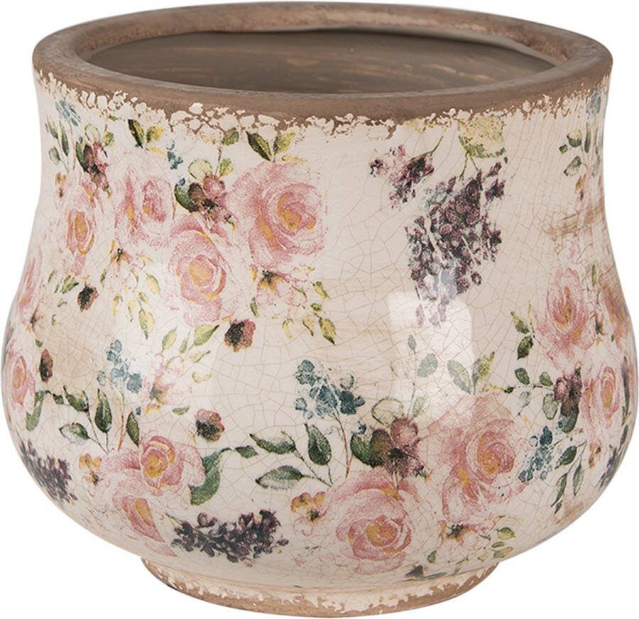 Clayre & Eef Bloempot Ø 18x15 cm Beige Roze Keramiek Bloemen Bloempot Binnen Beige Bloempot Binnen