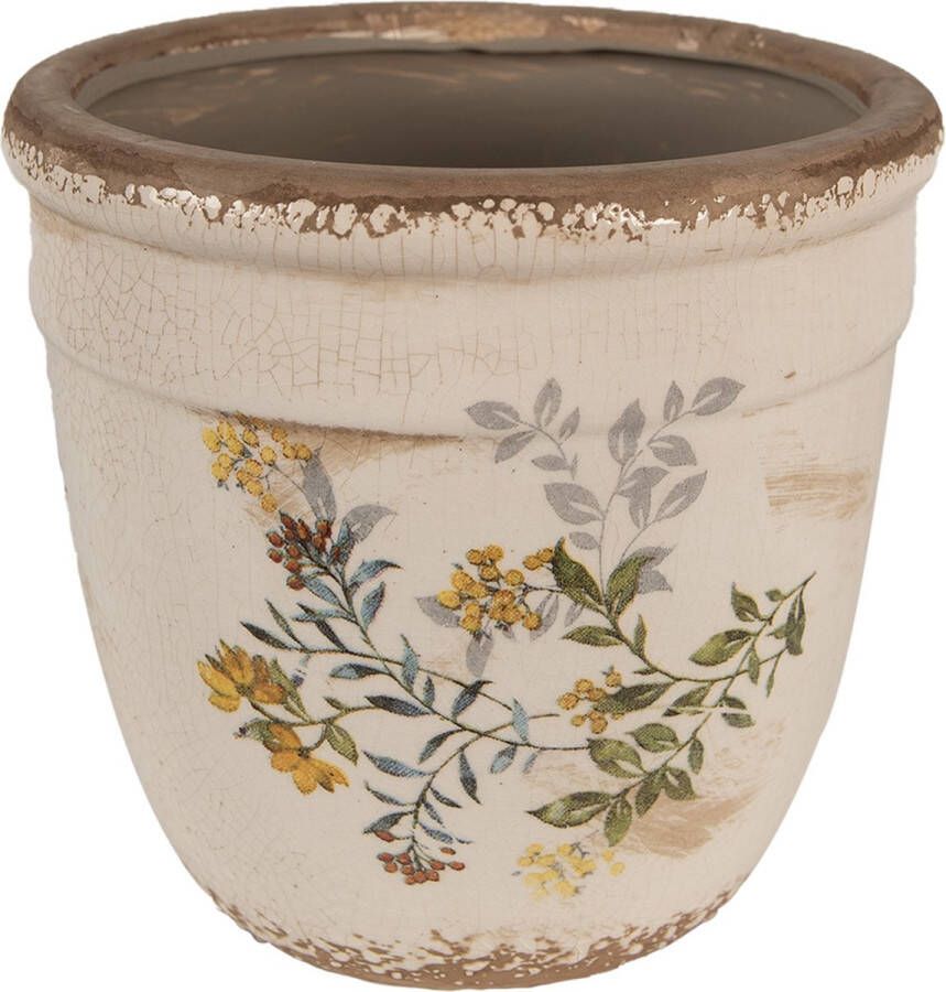 Clayre & Eef Bloempot Ø 18x17 cm Beige Geel Keramiek Bloemen Bloempot Binnen