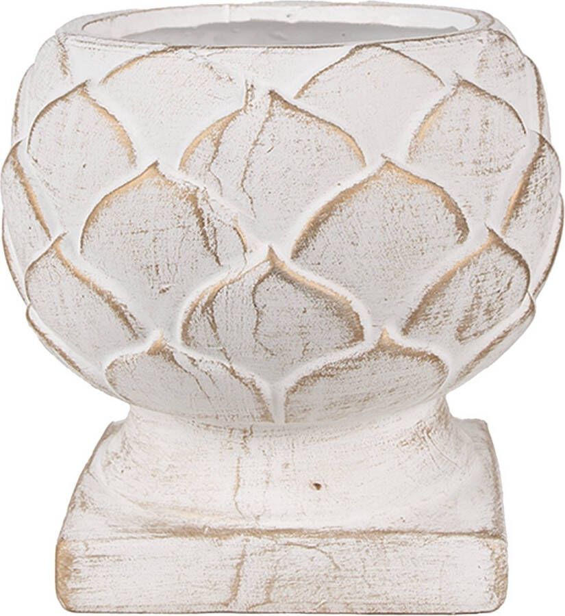 Clayre & Eef Bloempot Ø 18x17 cm Wit Steen