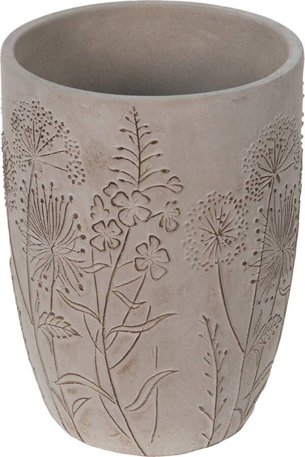 Clayre & Eef Bloempot Ø 18x25 Cm Grijs Beige Steen Bloemen Bloempot Binnen Plantenpot Plant Pot Grijs Bloempot Binnen