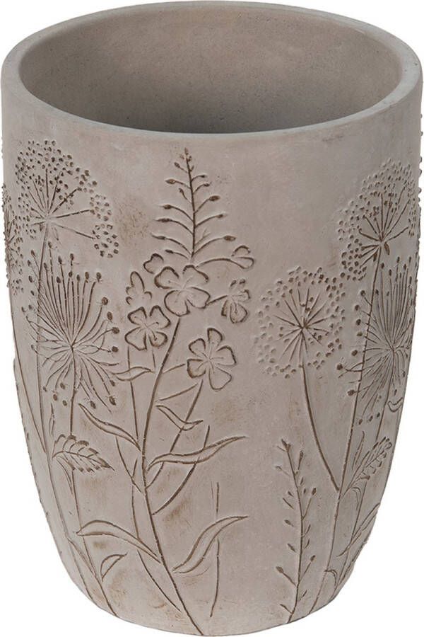 Clayre & Eef Bloempot Ø 18x25 Cm Grijs Beige Steen Bloemen Bloempot Binnen Plantenpot Plant Pot Grijs Bloempot Binnen