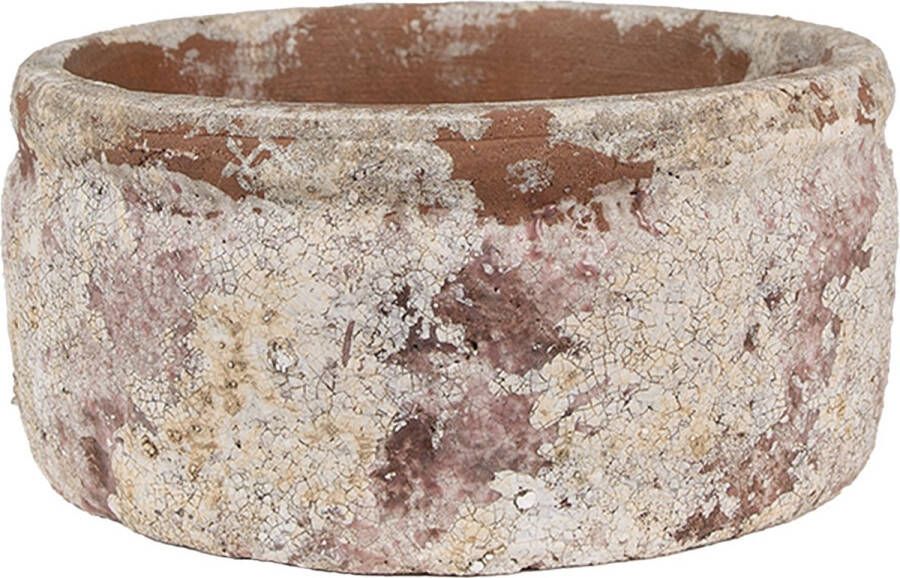 Clayre & Eef Bloempot Ø 18x8 cm Beige Bruin Terracotta