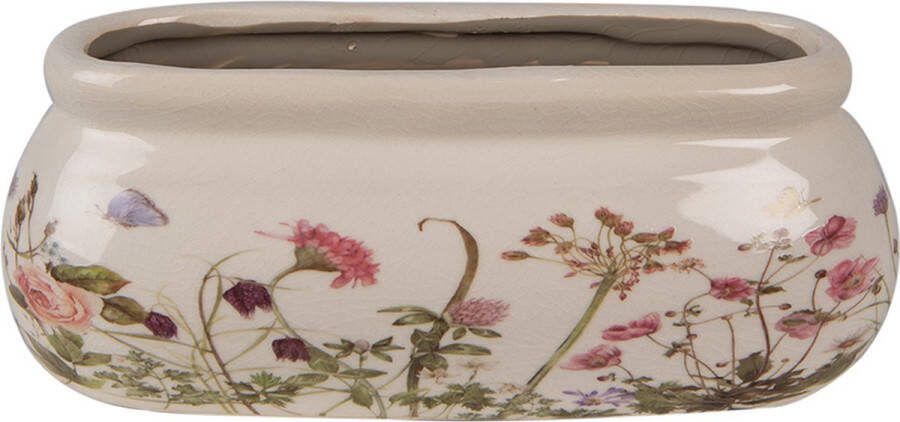 Clayre & Eef Bloempot 18x8x7 cm Roze Beige Keramiek Ovaal Bloemen Bloempot Binnen